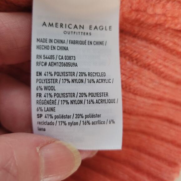 NWT American Eagle Snowdrift‎ Sweater Coral Wool Blend Chunky Boxy Cropped - XS - Picture 5 of 6
